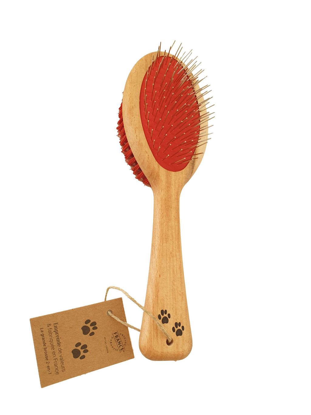 Grande brosse 2-en-1 en bois et picots métal pour toilettage des animaux - Vue 2