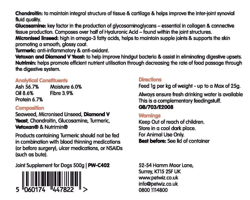 Complement articulaire naturel pour chien 500g - Pet Wiz - Pet Wiz