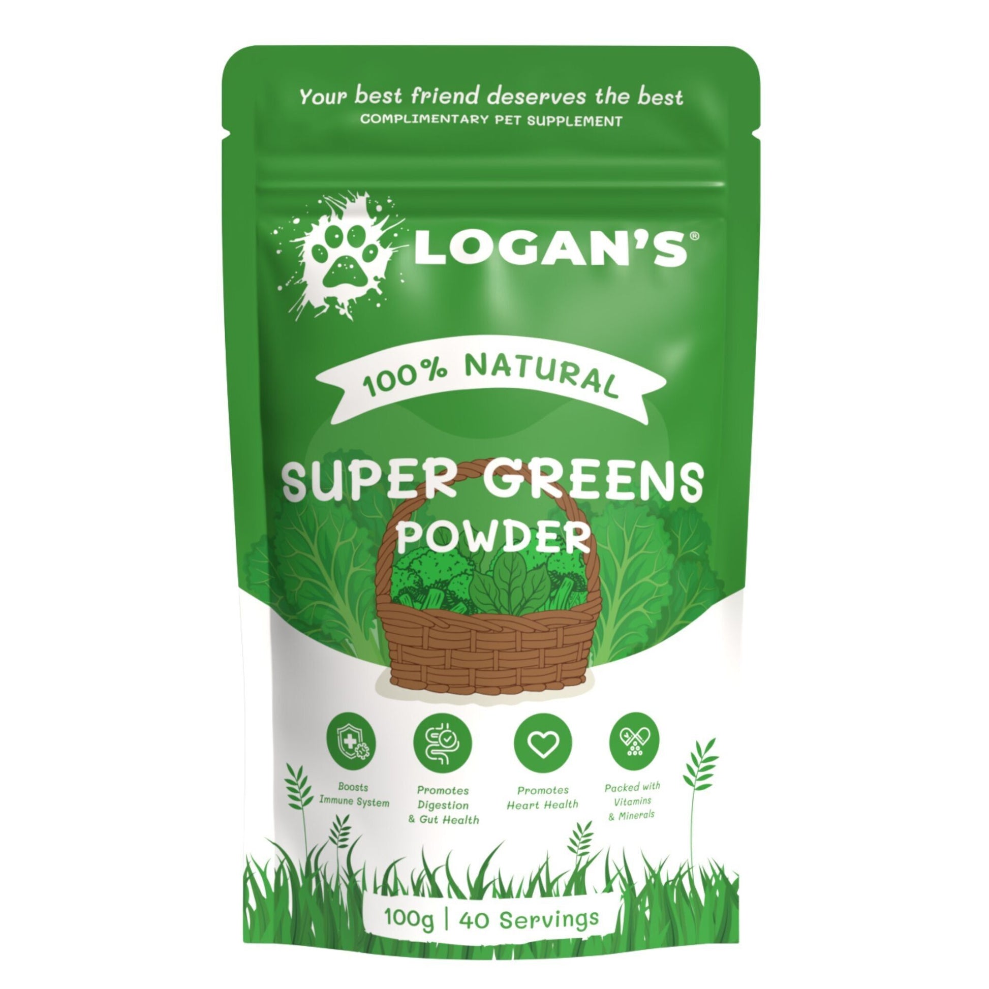 Poudre Super Greens de Logan  Booster de nutriments pour chiens et chats 100 g - Vue 1