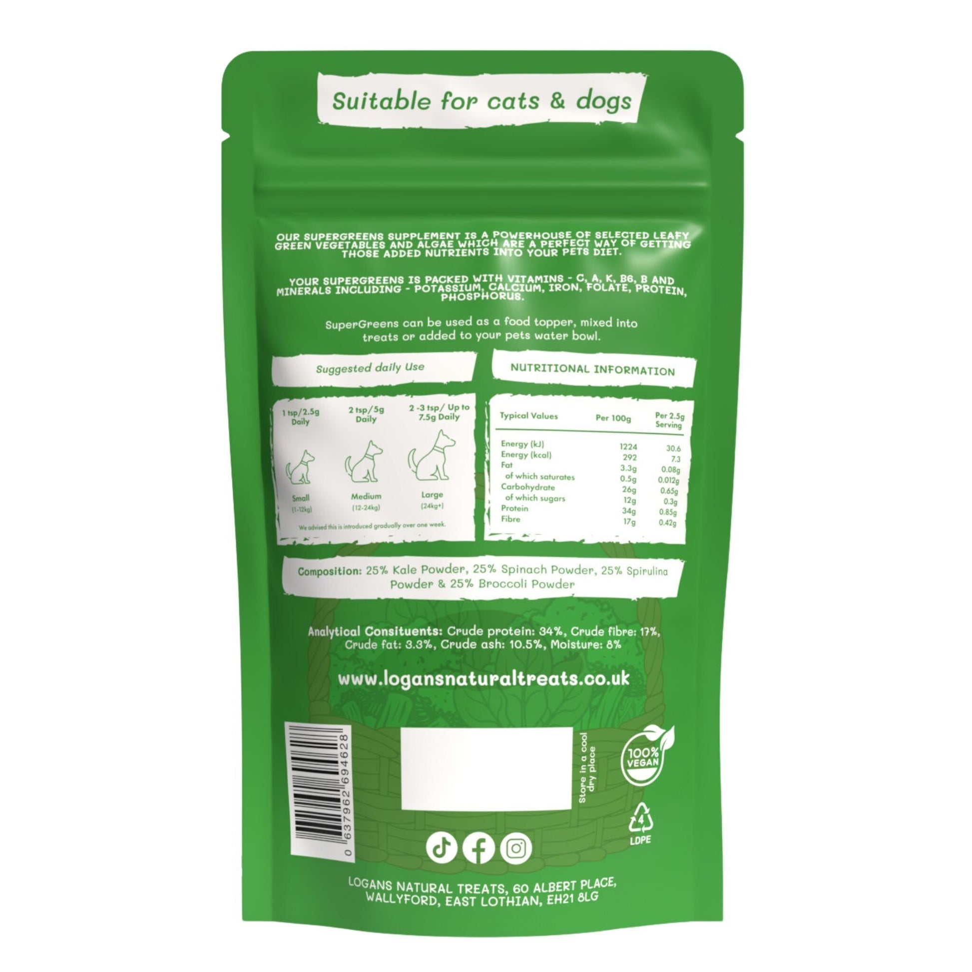 Poudre Super Greens de Logan  Booster de nutriments pour chiens et chats 100 g - Vue 2