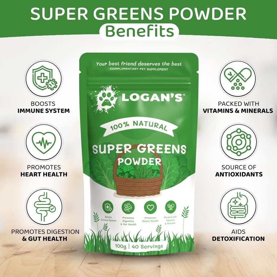 Poudre Super Greens de Logan  Booster de nutriments pour chiens et chats 100 g - Vue 3