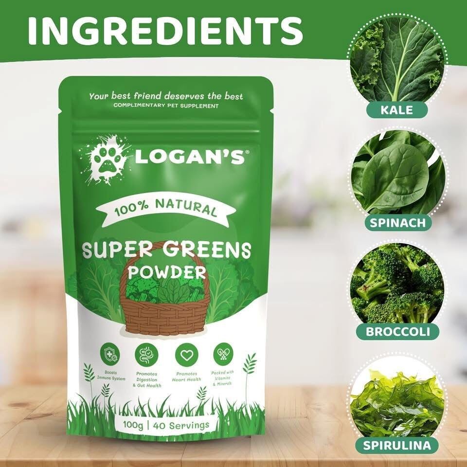 Poudre Super Greens de Logan  Booster de nutriments pour chiens et chats 100 g - Vue 5