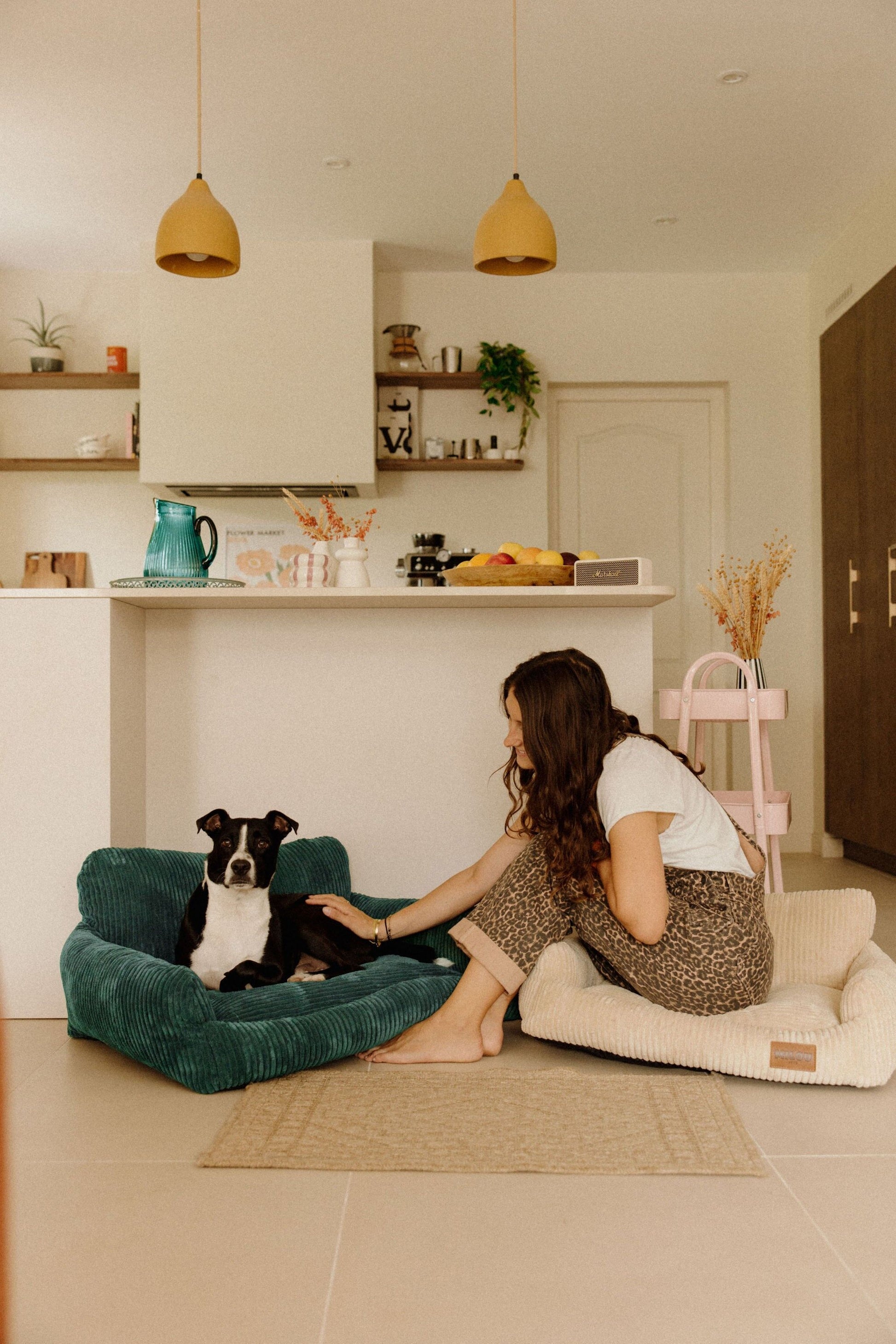 Panier orthopédique pour chien vert - Velours tricoté 100% recyclé - Milou Pets